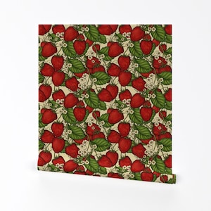 Strawberry Removable Peel and Stick Wallpaper - Garden Floral Maximal Botanical - Wall Art Wall Decor - Strawberry Forest by rnmarts
