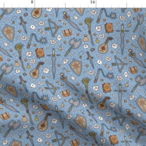 Mideval Tabletop Rpg Fabric - Rpg Quest Large In Blue Naturals By Moonpuff - Tabletop Rpg Cotton Fabric By The Yard With Spoonflower