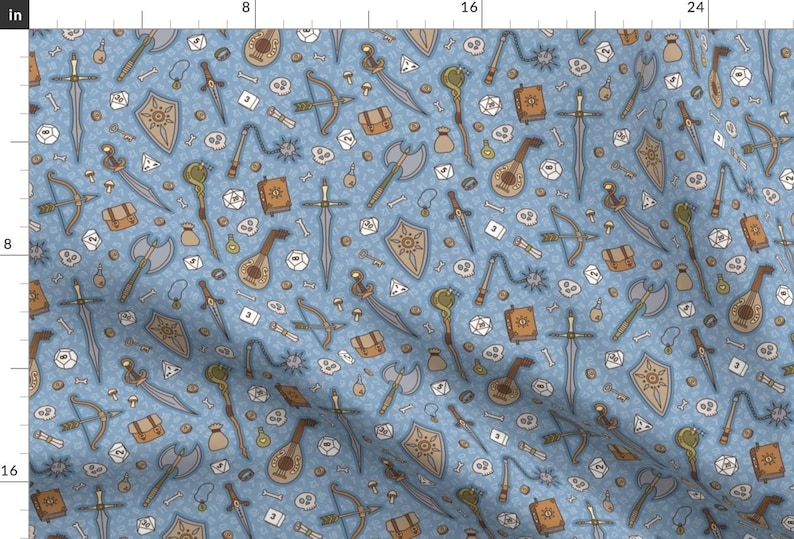 Mideval Tabletop Rpg Fabric - Rpg Quest Large In Blue Naturals By Moonpuff - Tabletop Rpg Cotton Fabric By The Yard With Spoonflower image 1