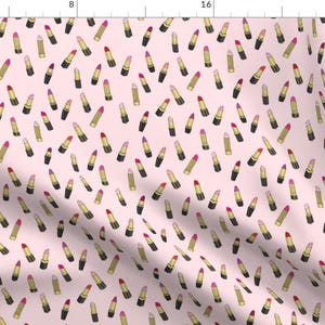 Lipsticks On Pink Fabric - Lipsticks Simple Repeat Pink By Emmakisstina - Lipstick Makeup Beauty Cotton Fabric By The Yard With Spoonflower