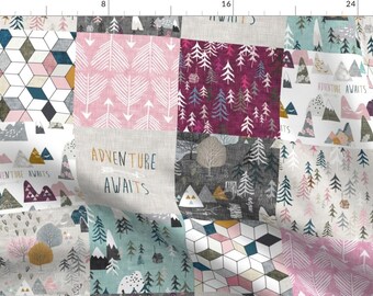 Adventure Awaits Fabric - Adventure Awaits Quilt 6" (Pink) By Nouveau Bohemian - Adventure Awaits Cotton Fabric By The Yard With Spoonflower