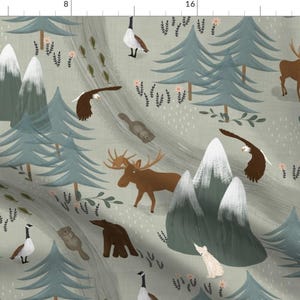 Canada Fabric - Canada By Melarmstrong - Blue Gray Animals Wildlife Kids Nursery Woodland Canada Cotton Fabric By The Yard With Spoonflower