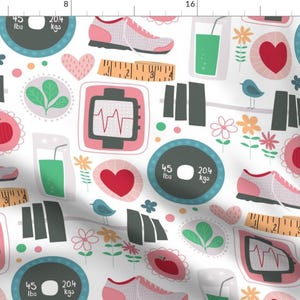 Fitness Fabric - Fabulous Fit Fun By Designs By Lisa K - Exercise Health Wellness Cotton Fabric By The Yard With Spoonflower