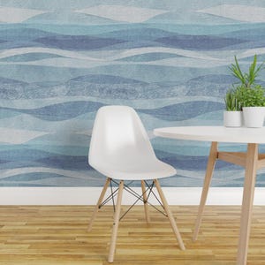Abstract Ocean Wave Peel and Stick Wallpaper - Coastal Nautical Modern Farmhouse - Removable Wall Decor Art - Wave Sky Blue by wren_leyland