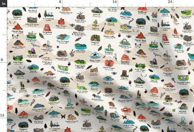National Park Fabric - National Parks Mountain Landscape By Twodreamsshop - Park Fun Adventure Cotton Fabric By The Yard With Spoonflower image 1