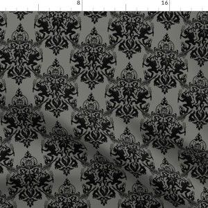 Christmas Horror Fabric - Krampus Damask Gray by xoxotique - Gray Victorian Damask Krampus Folklore Yule  Fabric by the Yard by Spoonflower