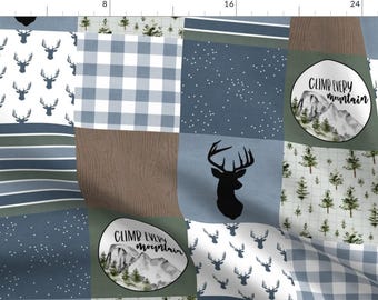 Cheater Quilt Fabric - Climb Every Mountain by longdogcustomdesigns - Woodland Rustic Deer Forest Trees Fabric by the Yard by Spoonflower