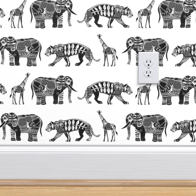  Black  And White  Wallpaper  Zoo  By Scrummy Animal Etsy