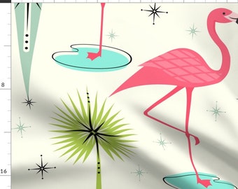 Kitsch 1950s Fabric - Atomic Flamingo Oasis by studioxtine - Pink Flamingo Mid Century Modern Atomic Era  Fabric by the Yard by Spoonflower