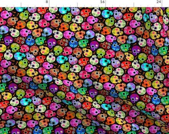 Skulls Fabric - Day of the Dead Mini Skulls By Thirdhalfstudios - Rainbow Skulls Mexican Holiday Cotton Fabric By The Yard With Spoonflower