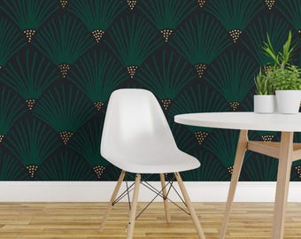 Elegant Deco Wallpaper - Charleston (Green) By Amy Maccready - Emerald 1920s Glam Removable Self Adhesive Wallpaper Roll by Spoonflower