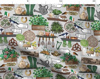 Whimsical Fabric - Irish Garden Wall  by irishvikingdesigns - Irish Home Garden Eclectic Knick Knacks Cork Fabric by the Yard by Spoonflower