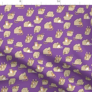 Ginger Cats Fabric - Cats In Boxes In Purple By Pinkowlet - Kitty Cat Toy Cardboard Box Cotton Fabric By The Yard With Spoonflower