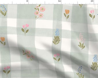 Cottagecore Fabric - Heirloom Floral Plaid by crystal_walen - Floral Plaid Watercolor Sage Pastel Summer Fabric by the Yard by Spoonflower