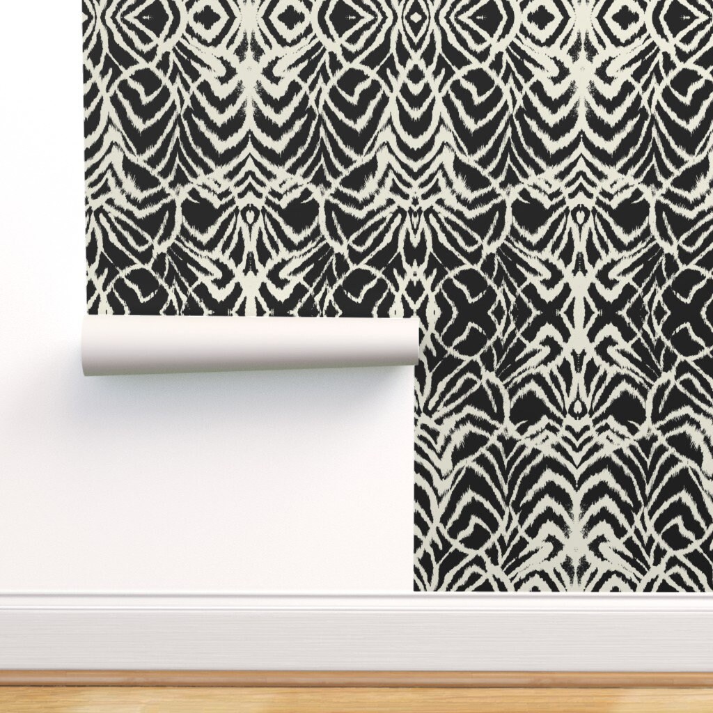 Black Ikat Wallpaper Wild Ikat Black and White by Ninaribena Etsy