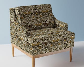 Nouveau Nature Upholstery Fabric- Natural Habitat Of Bees And Moths by ozdebayer - Green Yellow Nature  Fabric By The Yard With Spoonflower