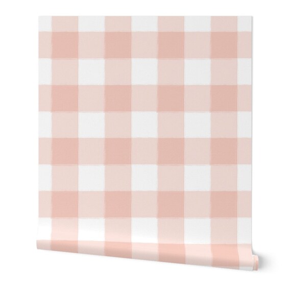 Blush Pink Check Wallpaper Large Pink Buffalo Check Gingham Etsy blush pink check wallpaper large pink buffalo check gingham by sugarfresh custom removable self adhesive wallpaper roll by spoonflower