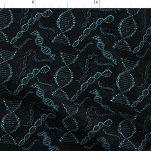 DNA Blue Black Double Helix Fabric - Dna Biological By #Artbykarridi - Dna Chemistry Teal Cotton Fabric By The Yard With Spoonflower