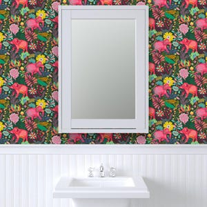 Jungle Wallpaper - Floral Jungle Elephant By Miraparadies - Bohemian Green Pink Summer Removable Self Adhesive Wallpaper Roll by Spoonflower image 8