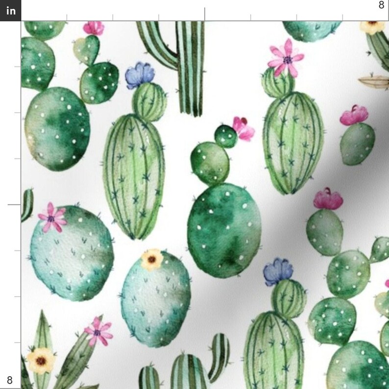 Blush Cactus Watercolor Fabric Tropical Hand Drawn Etsy