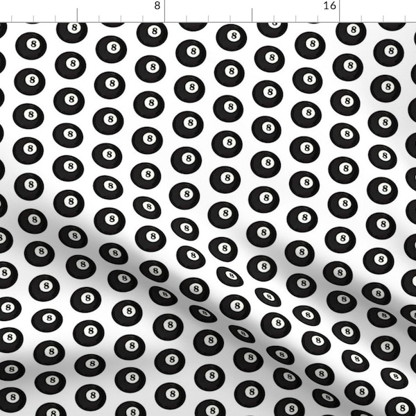 Eight Ball Fabric - Eight Ball By Thin Line Textiles - Eight Ball Pool Billiards Black and White Cotton Fabric By The Yard With Spoonflower