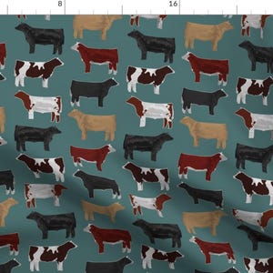 Cow Fabric - Steer Breeds On Teal By Thecraftyblackbird- Cows Cattle Farm Animal Bovine Showstock Cotton Fabric By The Yard With Spoonflower