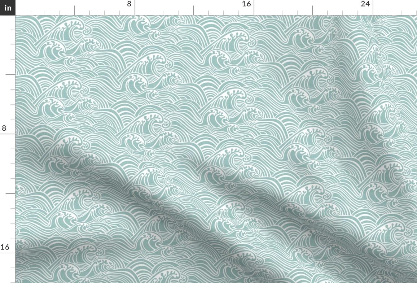 Mint Waves Apparel Fabric - Waves  by kimsa - Coastal Beach Island Waves Sea Ocean Wave Pastel Soft Mint Clothing Fabric by Spoonflower