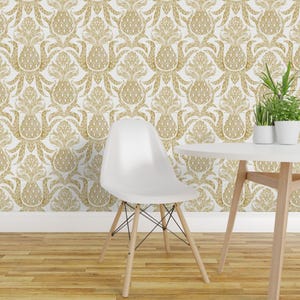 Modern Farmhouse Wallpaper - Welcome Pineapple By Vo Aka Virginiao - Custom Printed Removable Self Adhesive Wallpaper Roll by Spoonflower