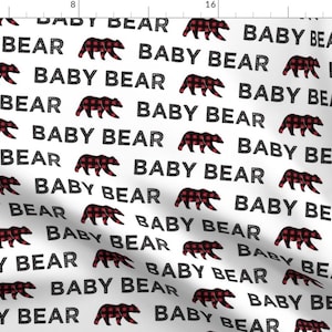 Bear Fabric - Baby Bear || Bear Plaid On White By Littlearrowdesign - Plaid Bear Cotton Red Black Baby Fabric By The Yard With Spoonflower