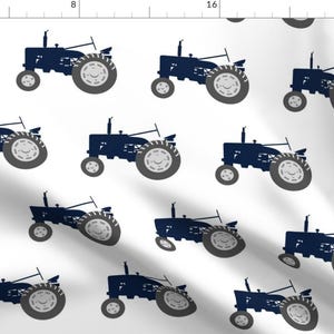 Tractor Fabric - (Jumbo Scale) Tractors - Navy And Dusty Blue - By Littlearrowdesign - Tractor Cotton Fabric By The Yard With Spoonflower