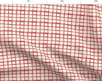 Valentines Plaid Fabric - Painted Plaid Red by laura_baruffa - Pink And Red Tartan Geometric Squares Fabric by the Yard by Spoonflower