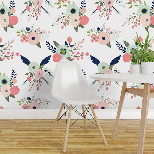 Floral Wallpaper - Gracie Blooms By Graceandcruzdesigns - Shabby Chic Custom Printed Removable Self Adhesive Wallpaper Roll by Spoonflower