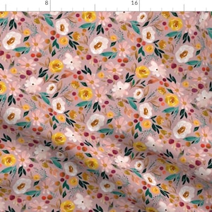 Indy Bloom Design Fabric - Painted Calico Western Pink Yellow Floral Harvest Blossom By Indybloomdesign - Cotton Fabric With Spoonflower