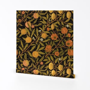 Citrus Wallpaper - Fruit Citrus On Black By Peacoquettedesigns - Citrus Custom Printed Removable Self Adhesive Wallpaper Roll by Spoonflower