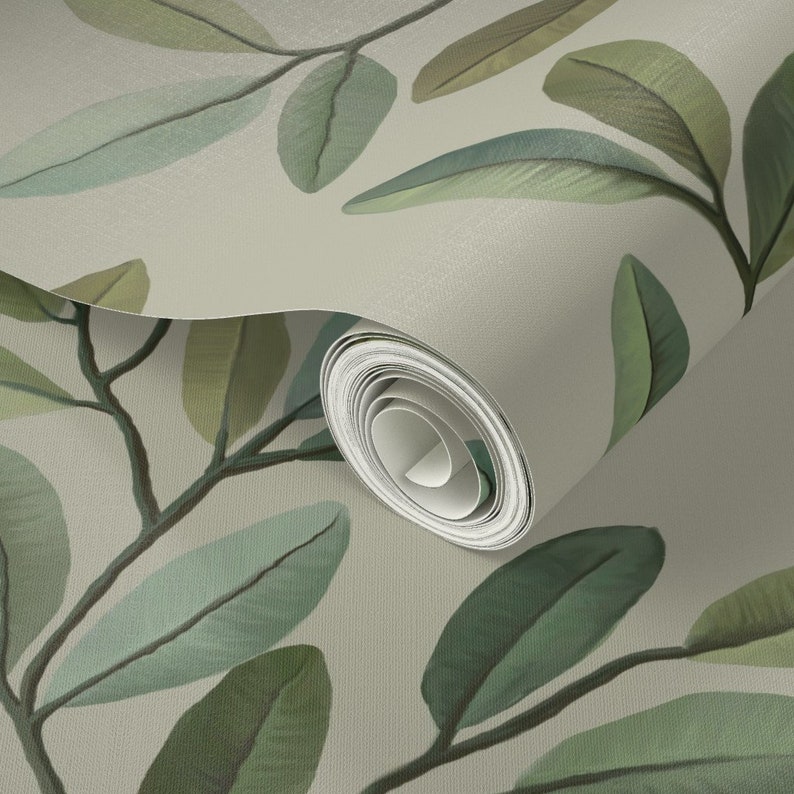 Climbing Vines Wallpaper Tropical Leaves On Branches By Lbaron Green Neutral Nature Removable Self Adhesive Wallpaper Roll by Spoonflower image 2