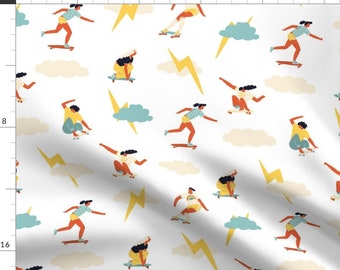 Women Fabric - You Go Girl! By Tasiania- Retro Women Skater Thunder Storm Modern Decor Upholstery Cotton Fabric By The Yard With Spoonflower