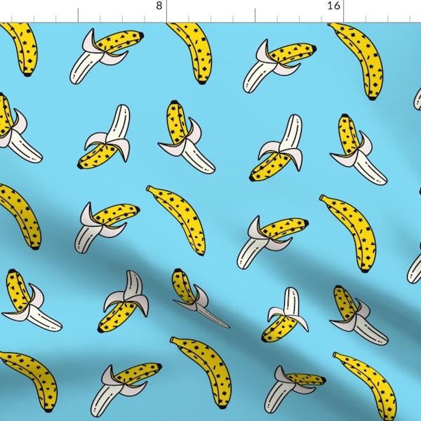 Totally Bananas Fabric - 80s Banana Print Blue By Magic Circle - Banana Retro 1990s 1980s Pop Art Cotton Fabric By The Yard With Spoonflower