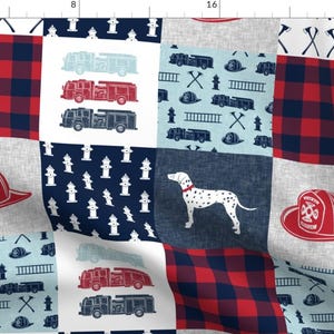 Firefighter Quilt Top Fabric - Firefighter Wholecloth Patchwork Red Blue By Littlearrowdesign - Cotton Fabric By The Yard With Spoonflower