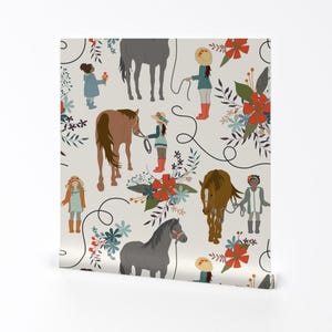 Off To The Races Wallpaper - Horses And Girls By Fernlesliestudio - Custom Printed Removable Self Adhesive Wallpaper Roll by Spoonflower