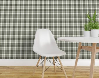 Sage Green Plaid Peel and Stick Wallpaper - Classic Tartan Rustic Cabin - Removable Wall Decor Art - Heritage Plaid by charlierowandesigns