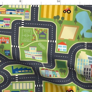 Green Fabric - Road Play Mat by seesawboomerang -  Play Mat Roads Country City Roads Cut And Sew Town Map Fabric by the Yard by Spoonflower