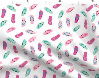 Flip Flops Fabric - Summer Flip Flops - Summer, Shoes, Sandals, White By Charlottewinter - Summer Fun Beach Shoes Fabric With Spoonflower