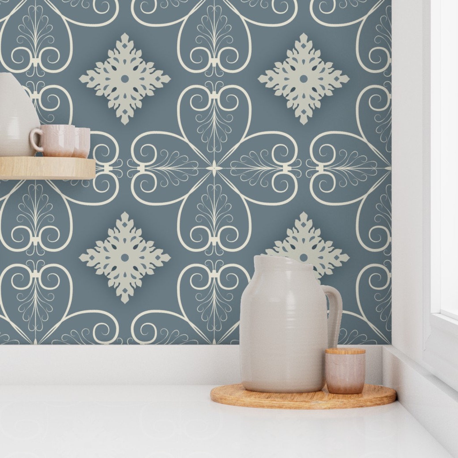Dusty Blue Wallpaper Ornamental Love by Sparkleandsmile Etsy