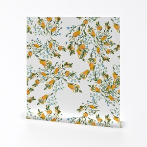 Oranges Wallpaper - Fresh As Florida By Jennifer Rizzo - Oranges White Custom Printed Removable Self Adhesive Wallpaper Roll by Spoonflower