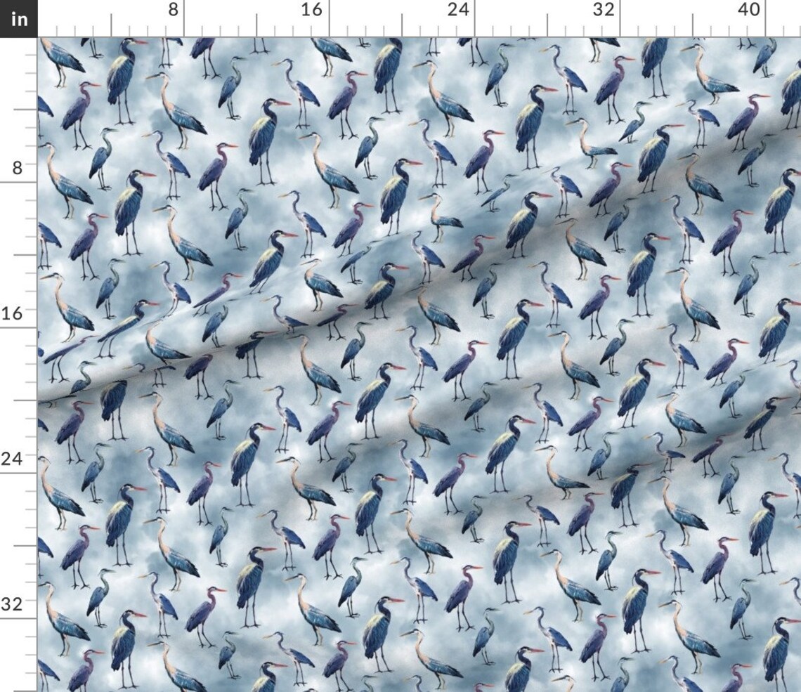 Heron Fabric Blue Herons on Blue by Lauriekentdesigns Etsy