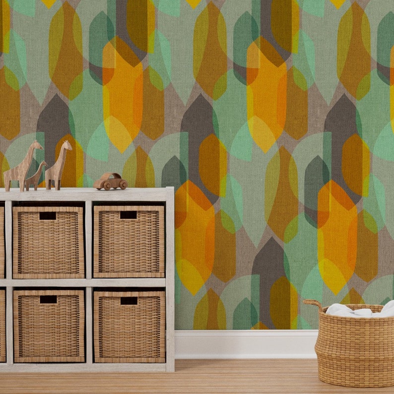 Mid Century Wallpaper Mid Century Color Blocks Mint/gold by Etsy