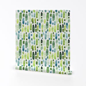 Carta da parati verde rimovibile stacca e attacca - Strisce astratte verde acqua - Decorazione murale - Strisce verdi acquerello di hipkiddesigns