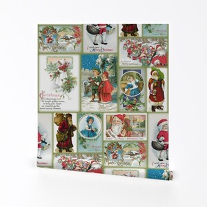 Veelkleurig behang - vintage kerstkaarten van peacoquettedesigns - verwijderbaar peel-and-Stick-behang van de kerstman van Spoonflower
