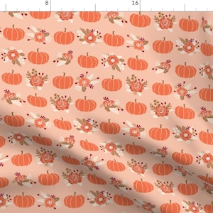 Pumpkin Fabric - Pumpkin Florals Fabric Fall Autumn Pumpkin Spice By Charlottewinter - Pumpkin Cotton Fabric by the Yard with Spoonflower