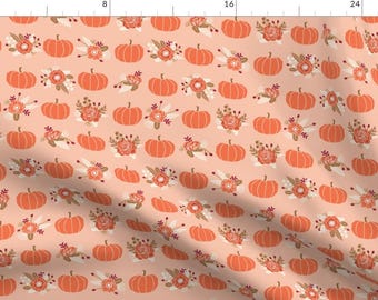 Pumpkin Fabric - Pumpkin Florals Fabric Fall Autumn Pumpkin Spice By Charlottewinter - Pumpkin Cotton Fabric by the Yard with Spoonflower